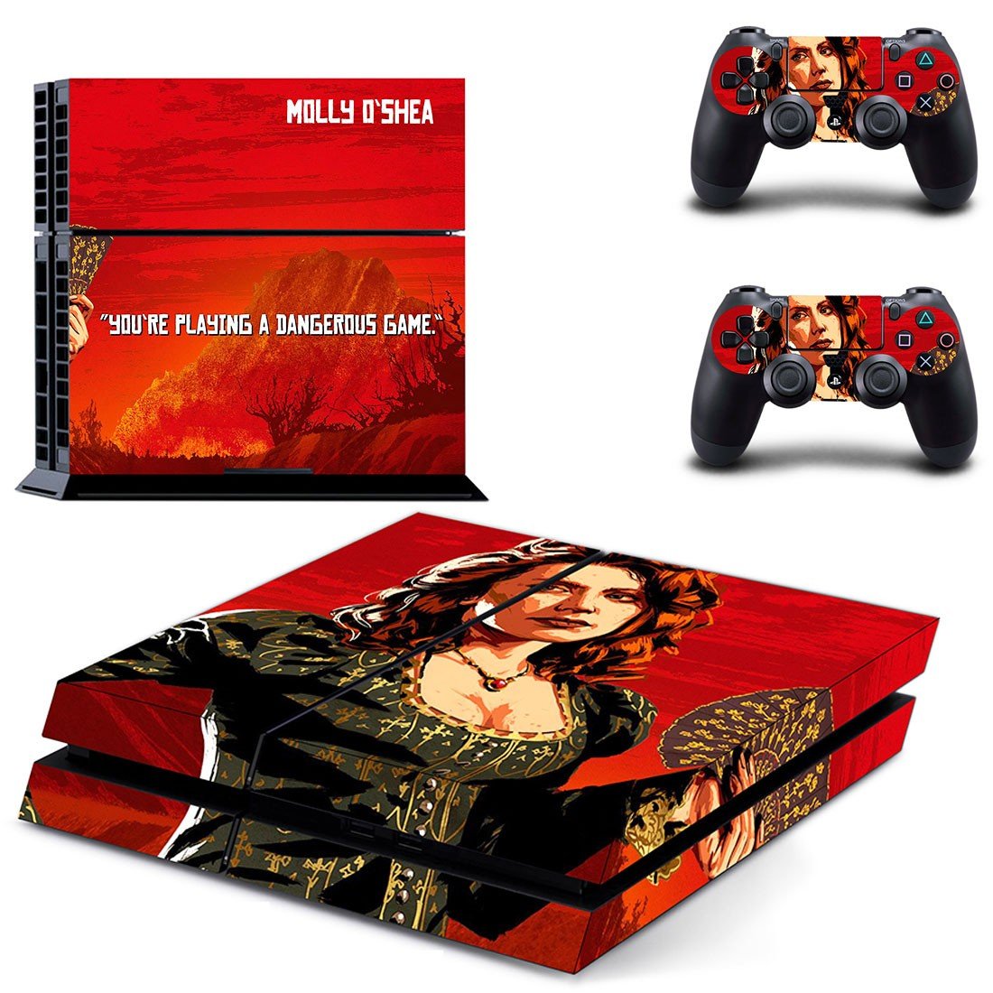 Red Dead Redemption 2 decal skin sticker for PS4 console and controllers