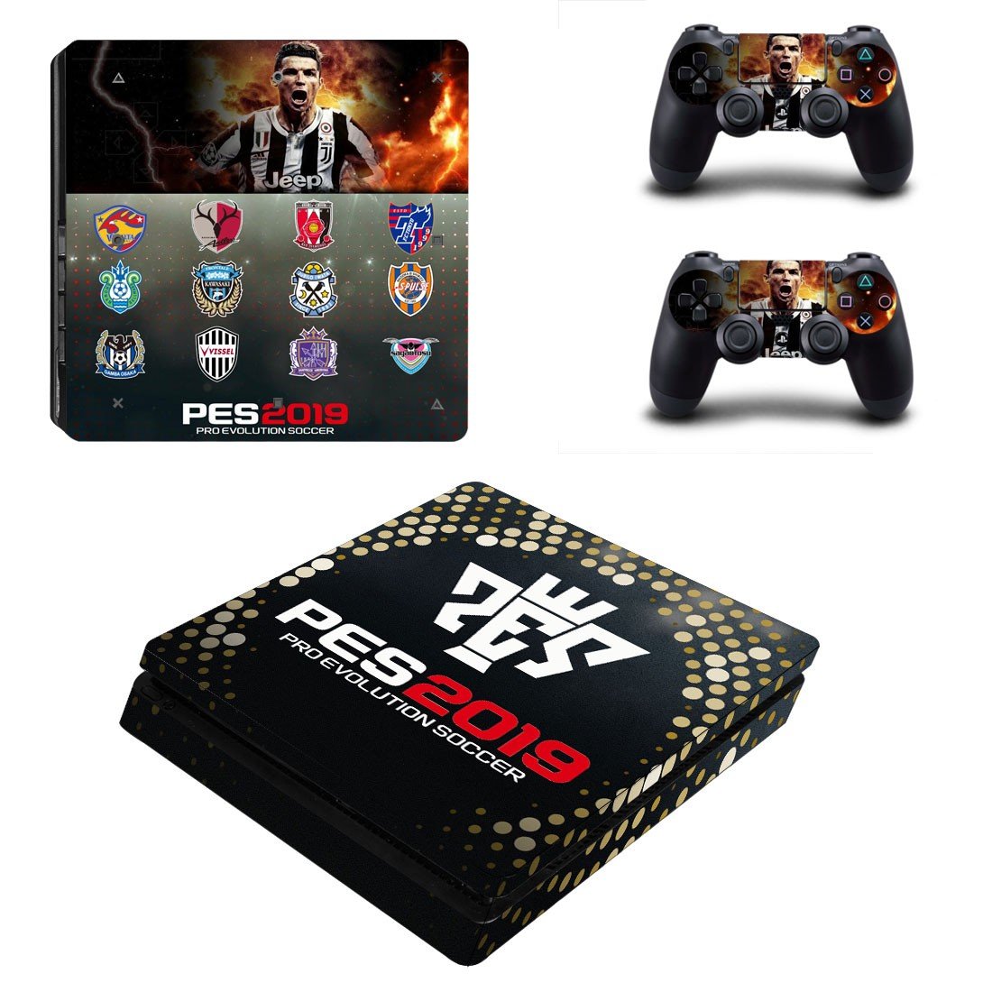 PES 2019 decal skin sticker for PS4 Slim console and controllers