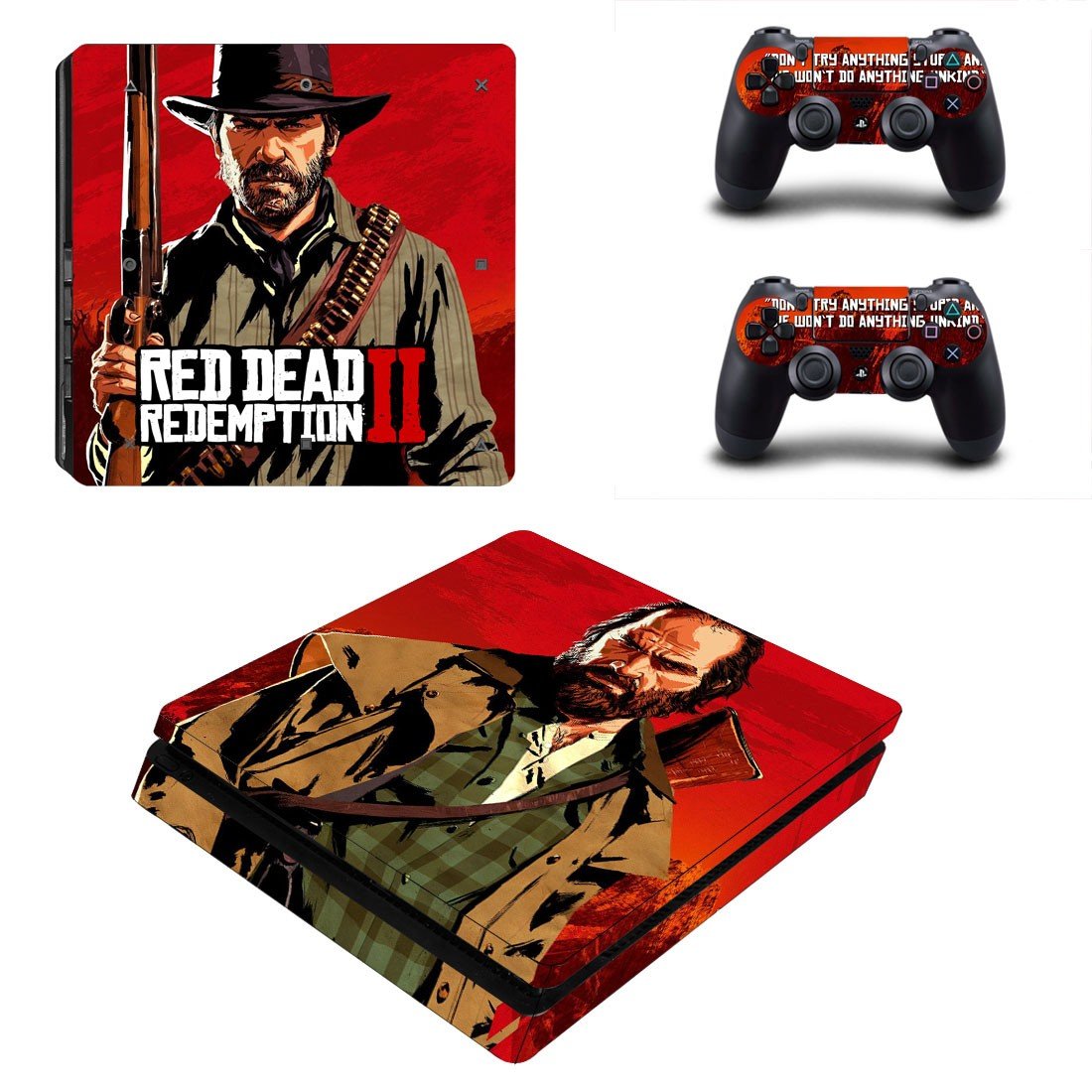 Red Dead Redemption 2 decal skin sticker for PS4 Slim console and controllers