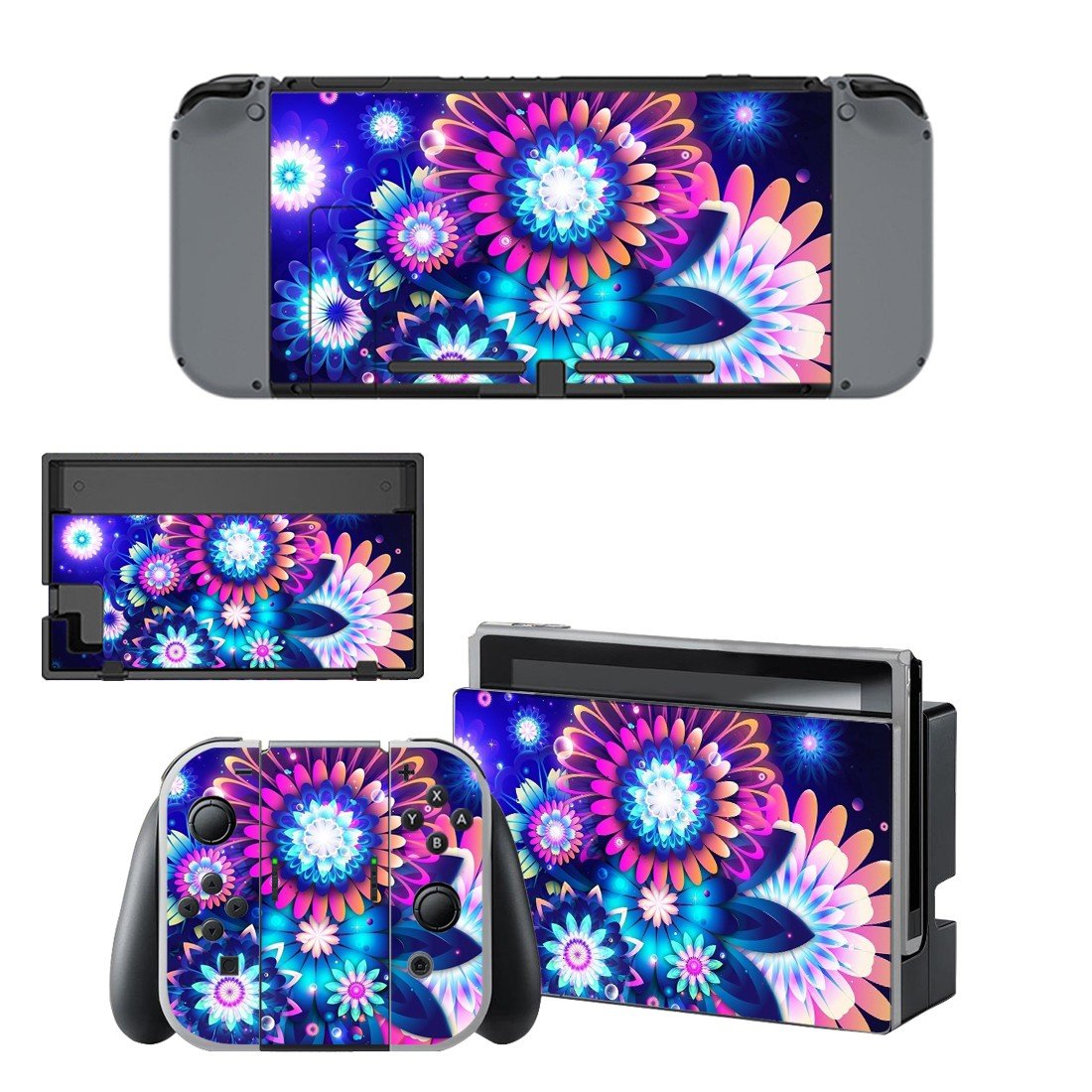 Floral design decal skin sticker for Nintendo Switch console and controllers