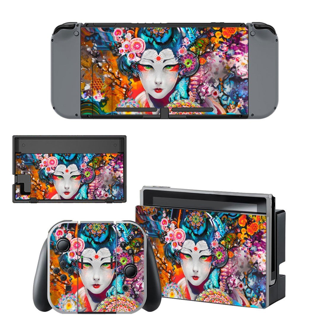 Floral girl decal skin sticker for Nintendo Switch console and controllers