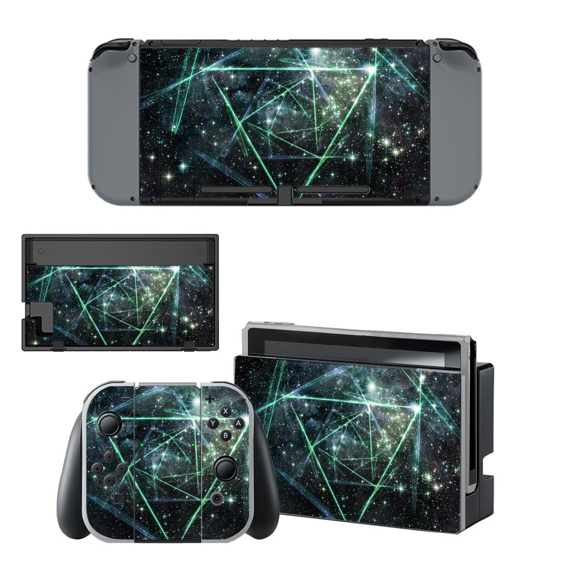 Green galaxy decal skin sticker for Nintendo Switch console and controllers