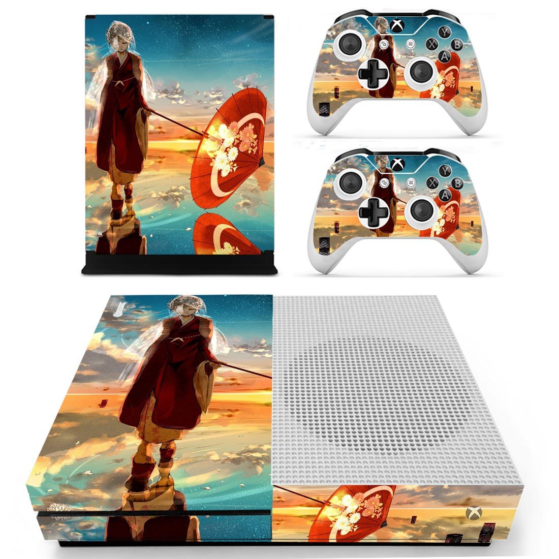 Anime water umbrella decal skin sticker for Xbox One S console and controllers