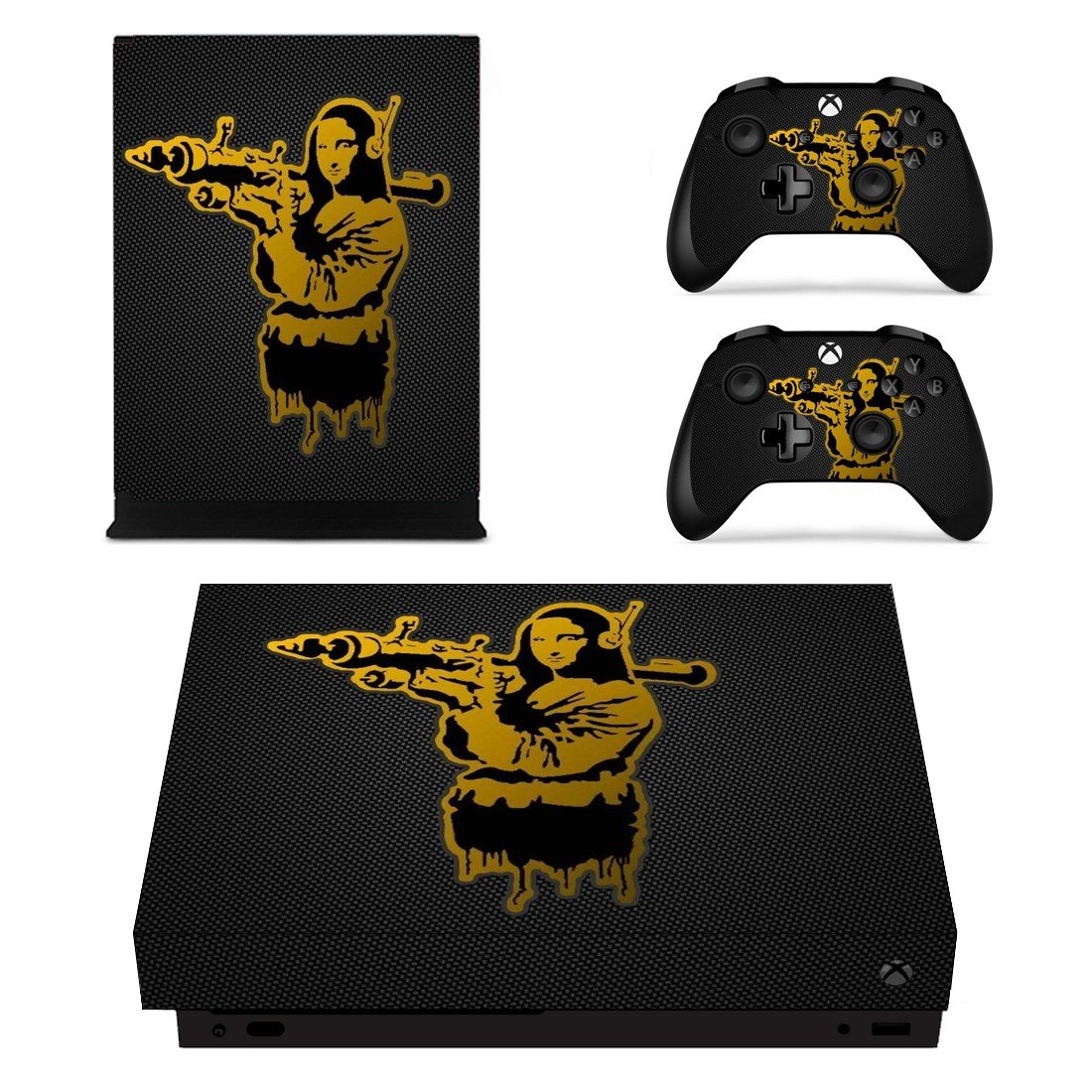 Mona lisa with bazooka decal skin sticker for Xbox One X console and controllers