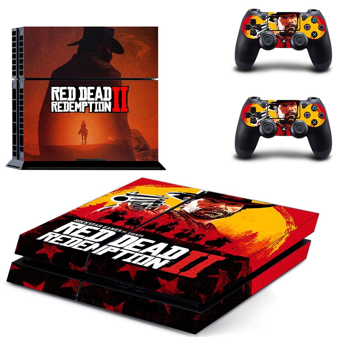 Red Dead Redemption 2 decal skin sticker for PS4 console and controllers
