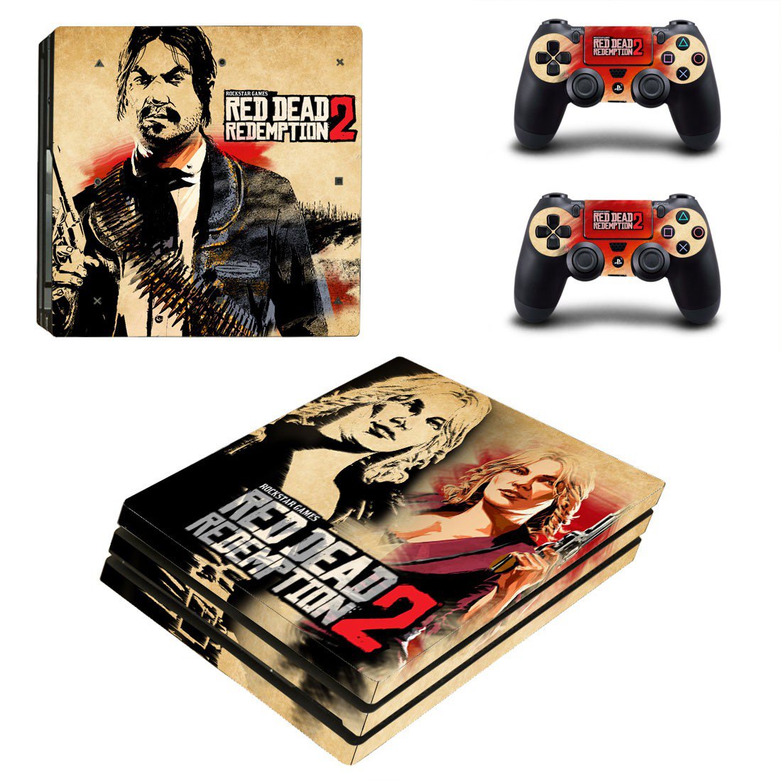 Red Dead Redemption 2 decal skin sticker for PS4 Pro console and controllers