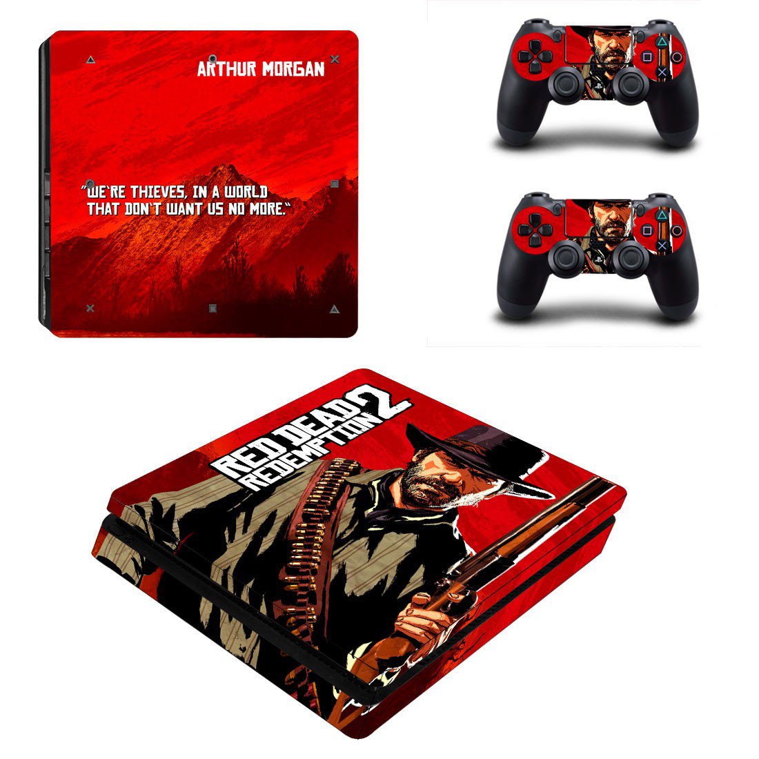 Red Dead Redemption 2 decal skin sticker for PS4 Slim console and controllers