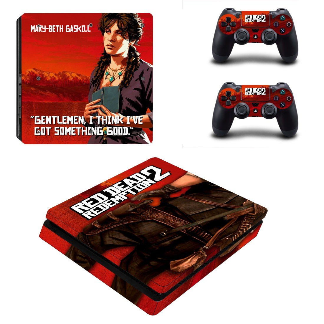 Red Dead Redemption 2 decal skin sticker for PS4 Slim console and controllers