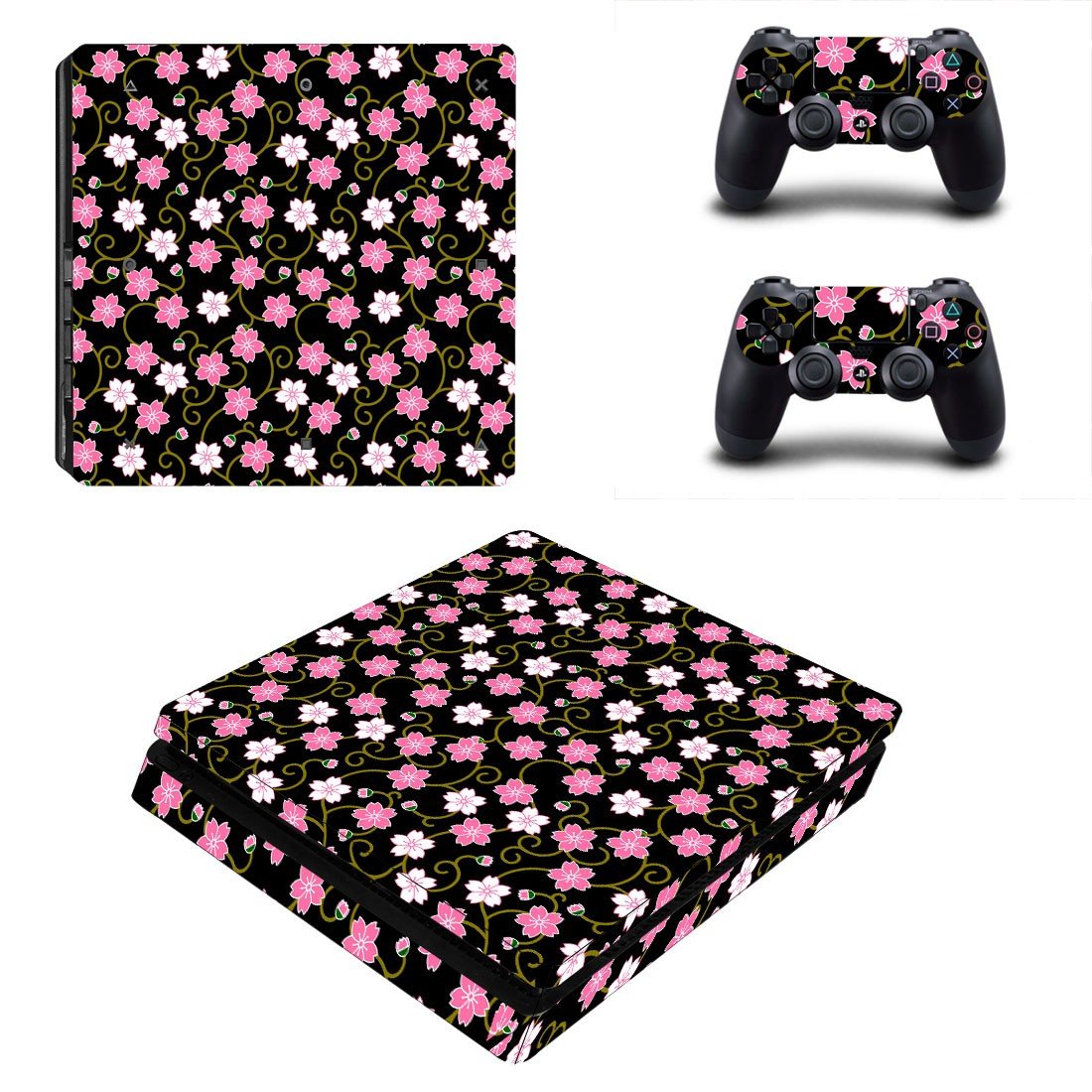 Floral Pattern decal skin sticker for PS4 Slim console and controllers