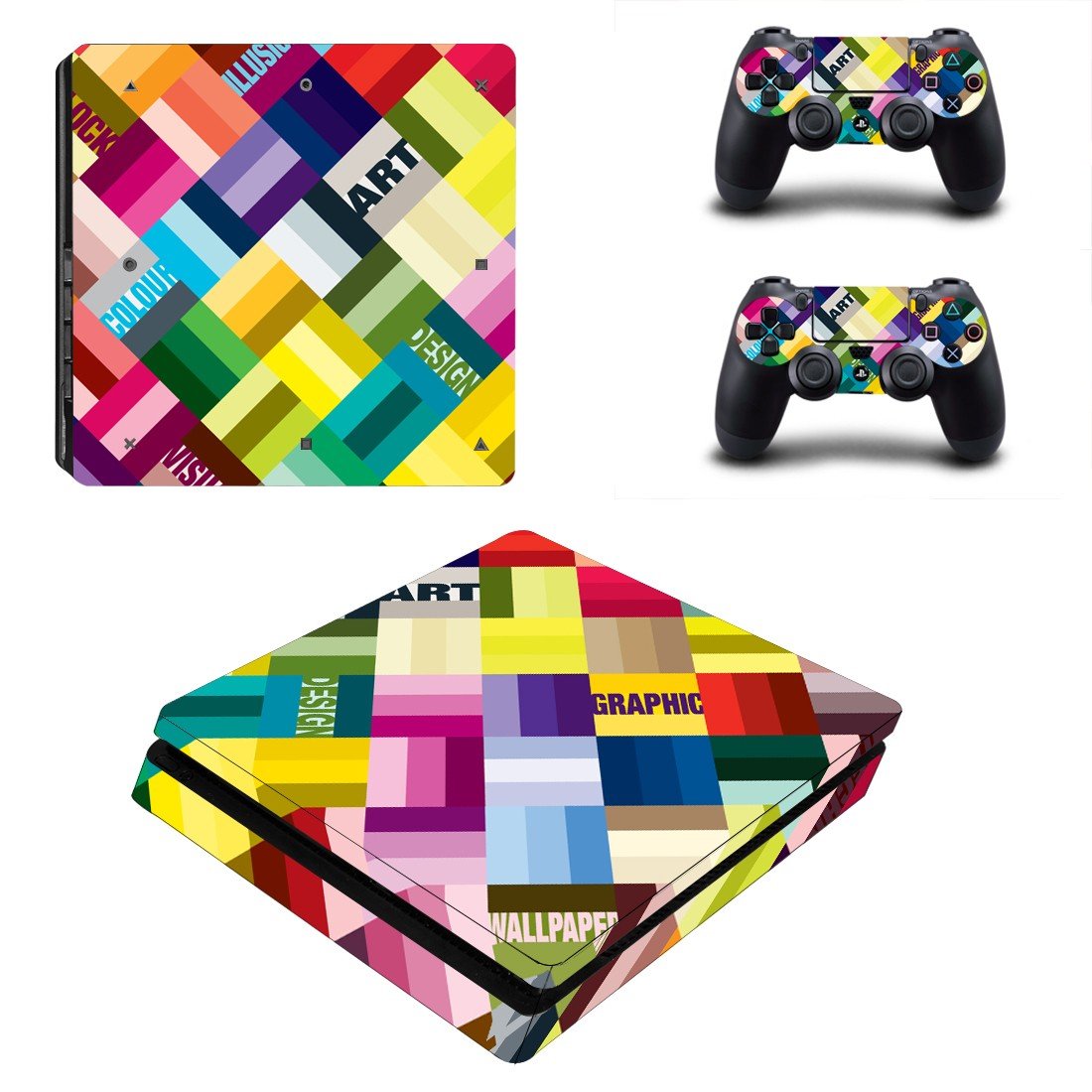 Tech wallpaper decal skin sticker for PS4 Slim console and controllers