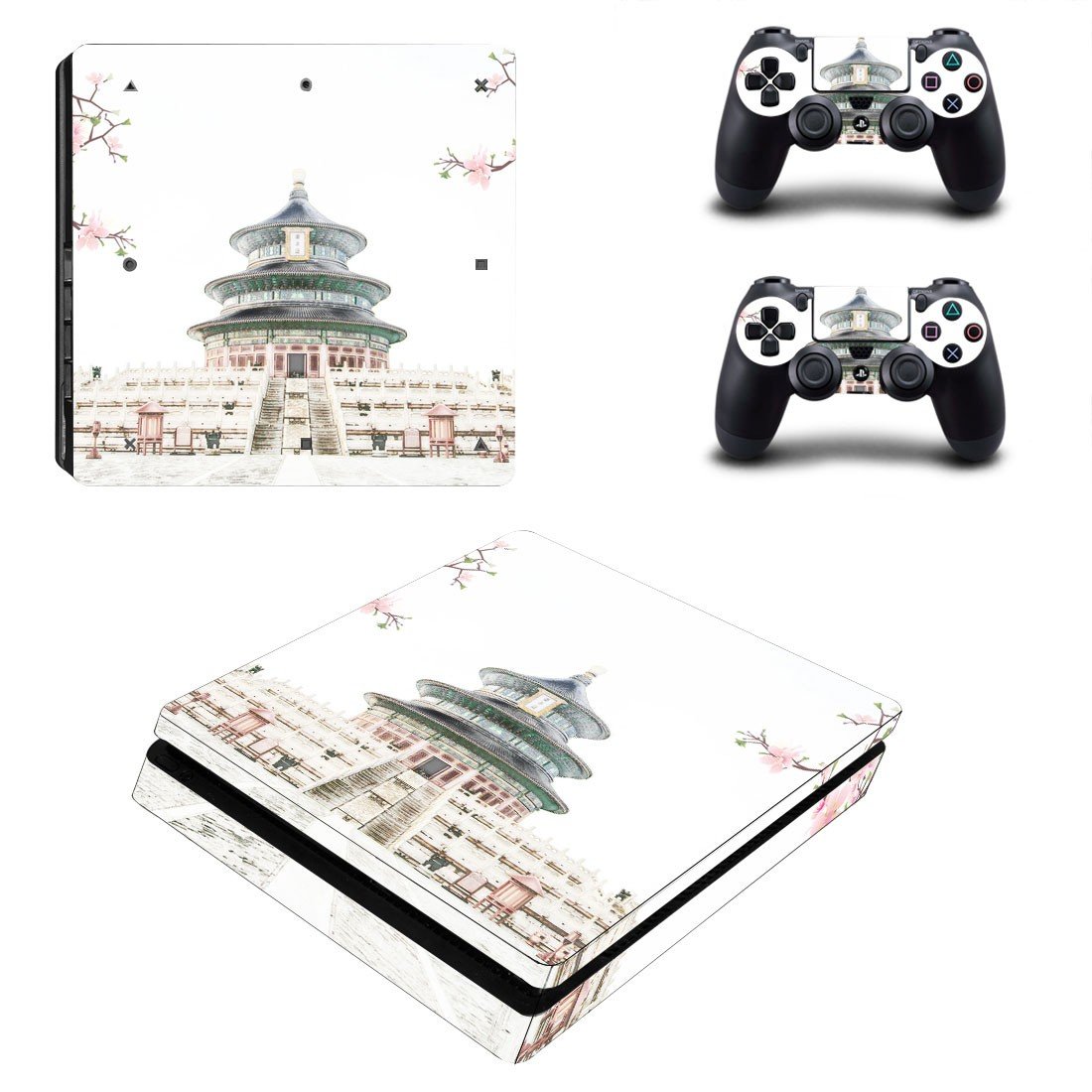 Chinese architecture decal skin sticker for PS4 Slim console and controllers