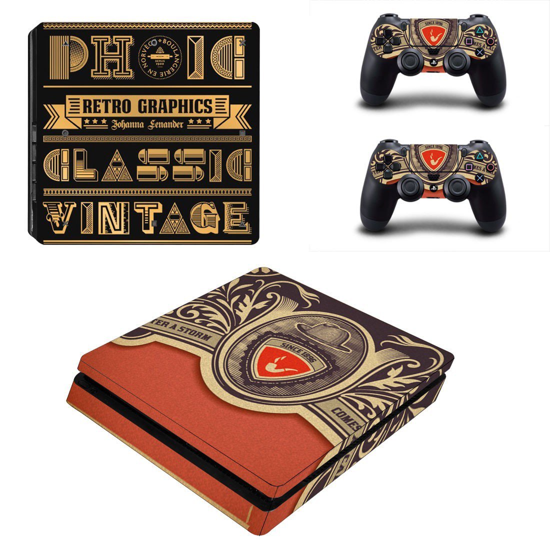 Retro Graphics decal skin sticker for PS4 Slim console and controllers