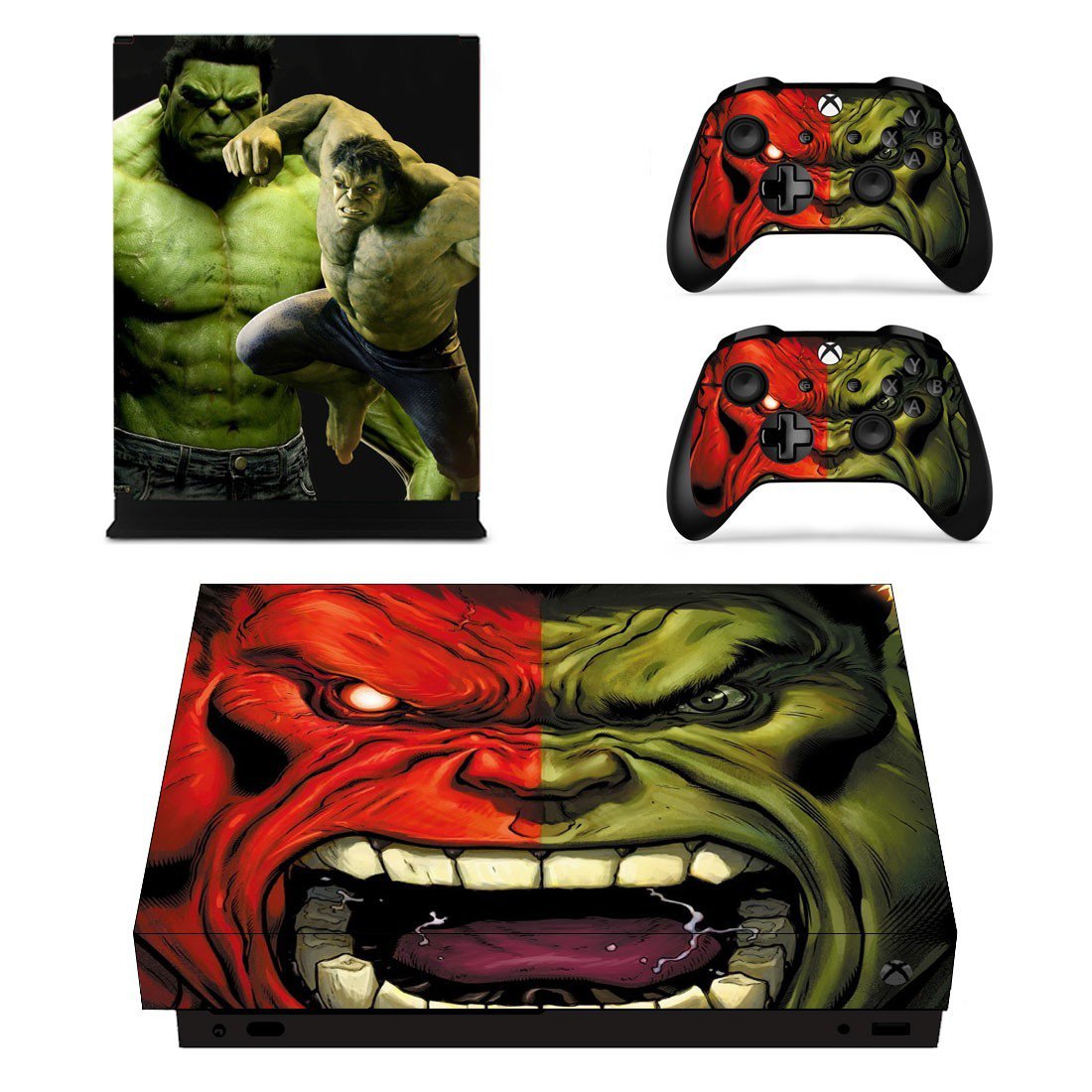 Green Hulk decal skin sticker for Xbox One X console and controllers