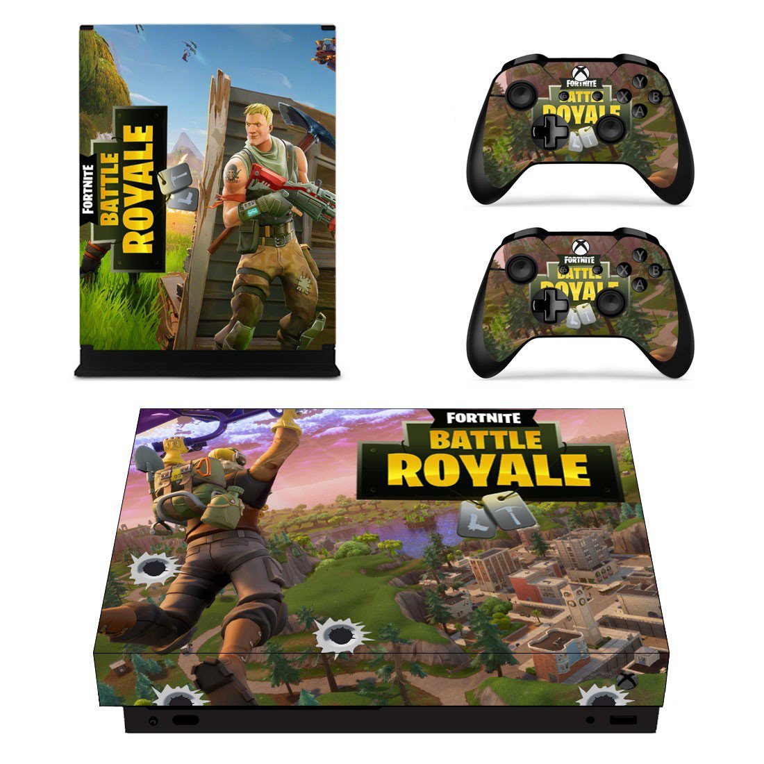 Fortnite battle royale decal skin sticker for Xbox One X console and controllers