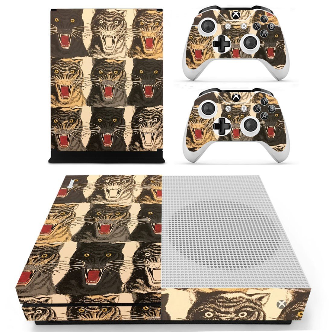 Tiger face decal skin sticker for Xbox One S console and controllers