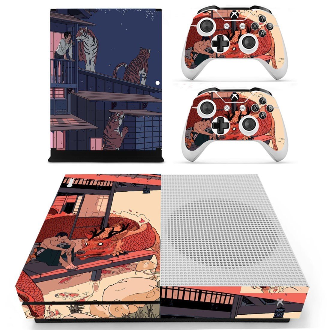 Cartoon decal skin sticker for Xbox One S console and controllers