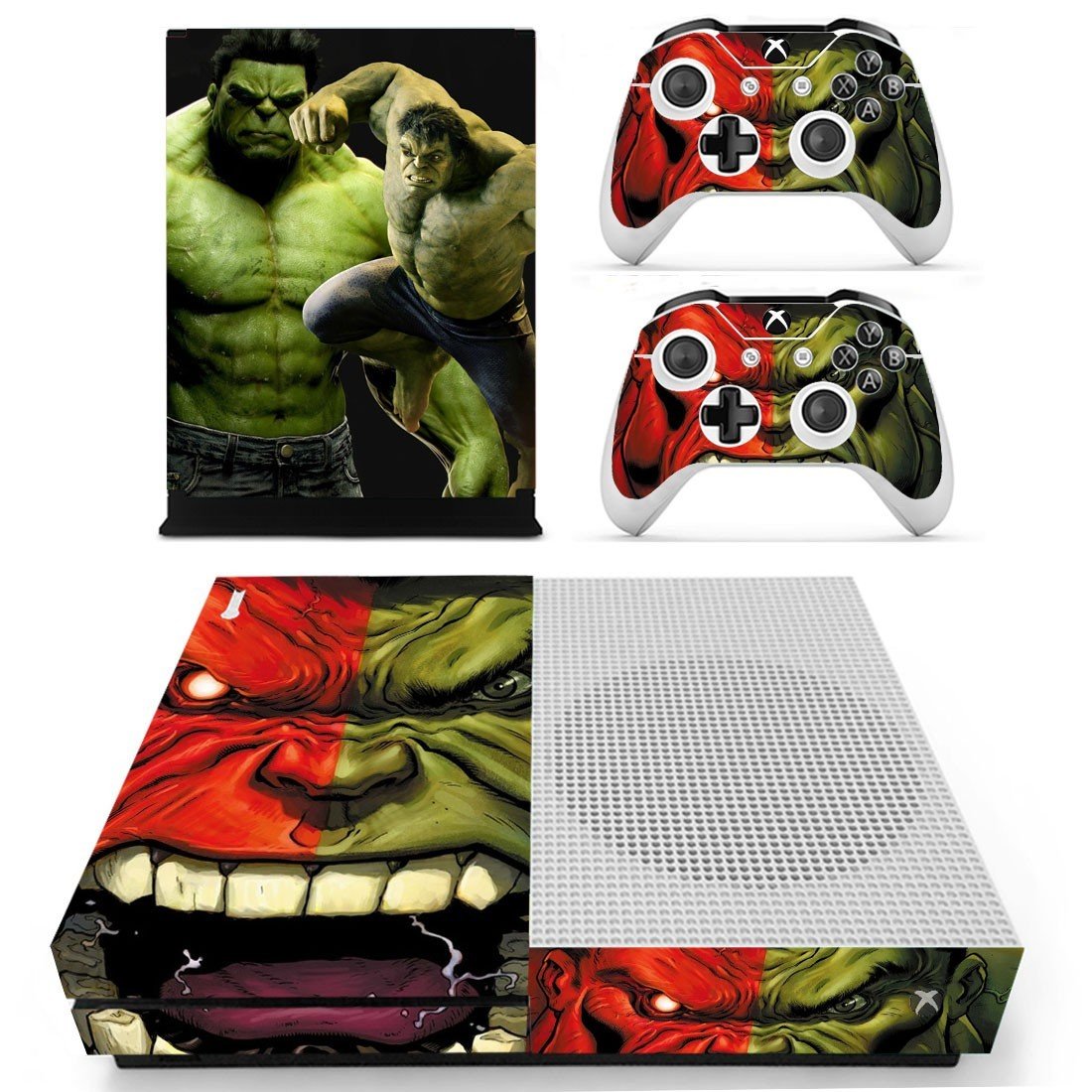 Green Hulk decal skin sticker for Xbox One S console and controllers