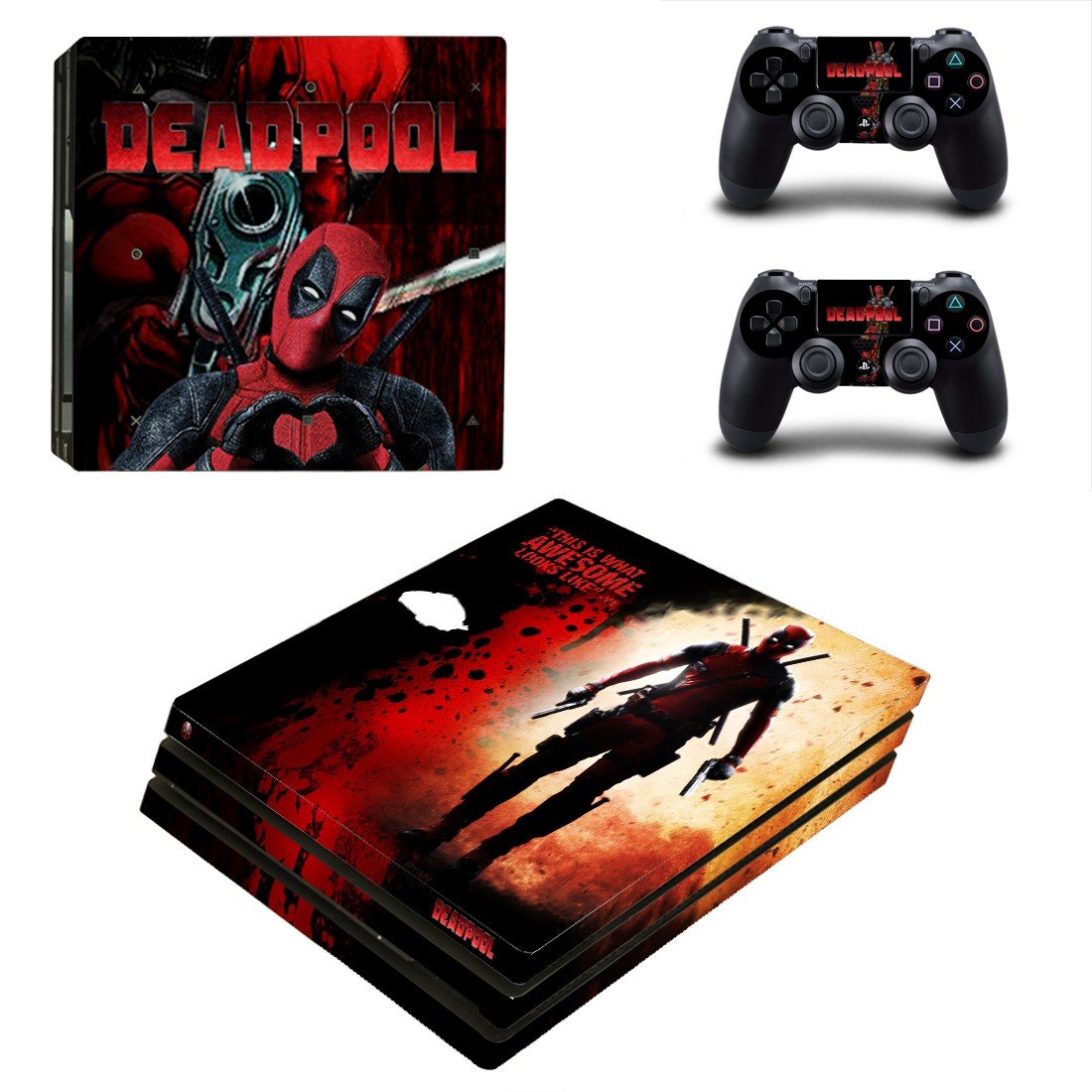 Deadpool decal skin sticker for PS4 Pro console and controllers