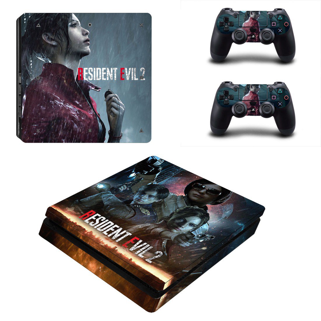 Resident Evil 2 decal skin sticker for PS4 Slim console and controllers