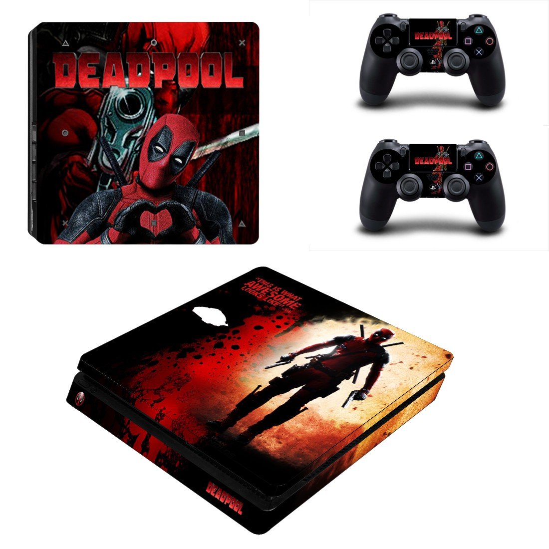 Deadpool decal skin sticker for PS4 Slim console and controllers