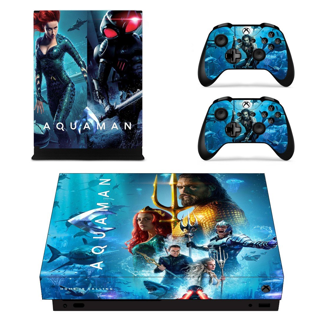 AquaMan decal skin sticker for Xbox One X console and controllers