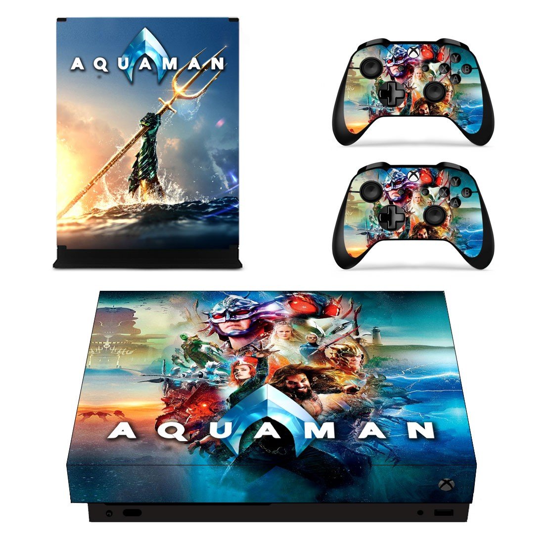 AquaMan decal skin sticker for Xbox One X console and controllers