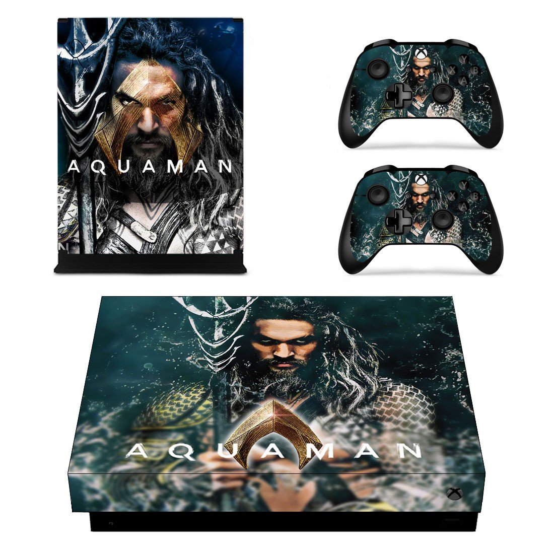 AquaMan decal skin sticker for Xbox One X console and controllers
