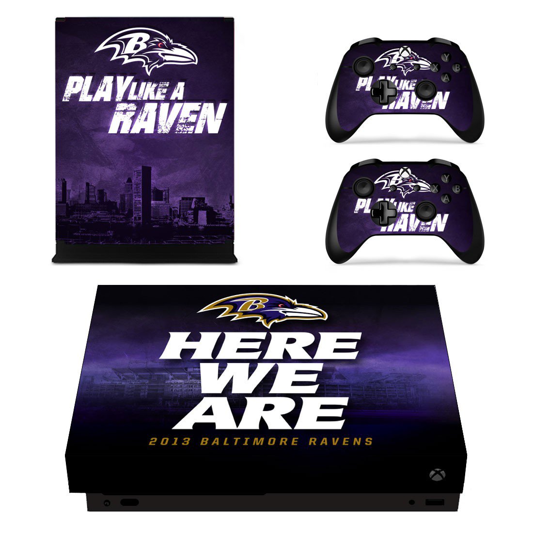 Baltimore Ravens decal skin sticker for Xbox One X console and controllers