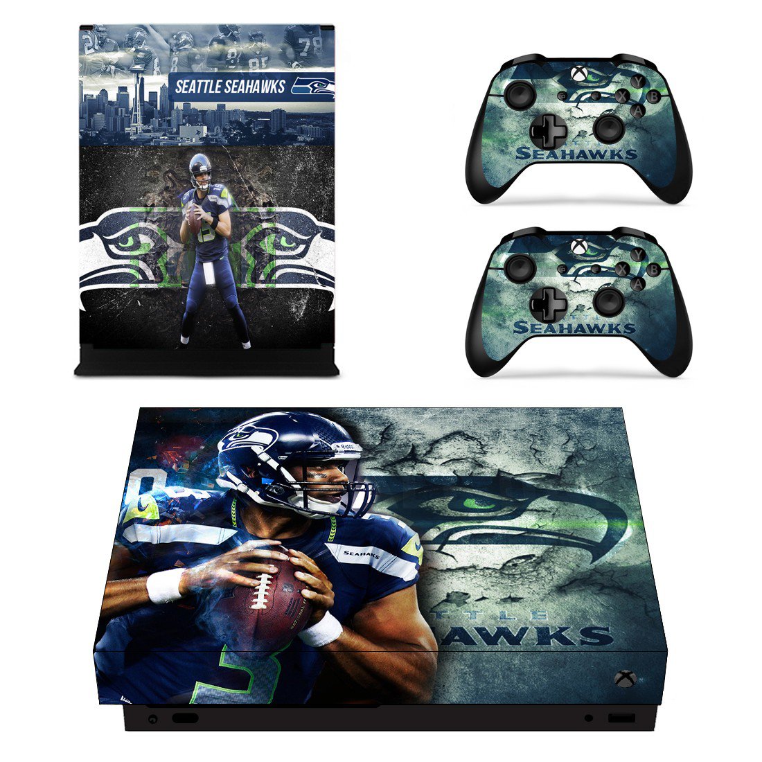 Seattle Seahawks decal skin sticker for Xbox One X console and controllers