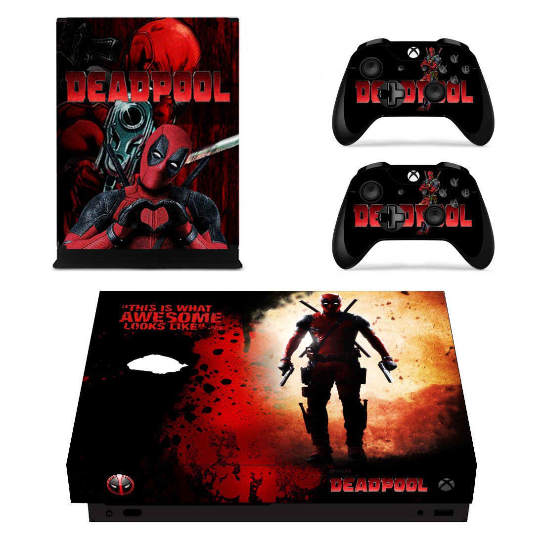 Deadpool decal skin sticker for Xbox One X console and controllers
