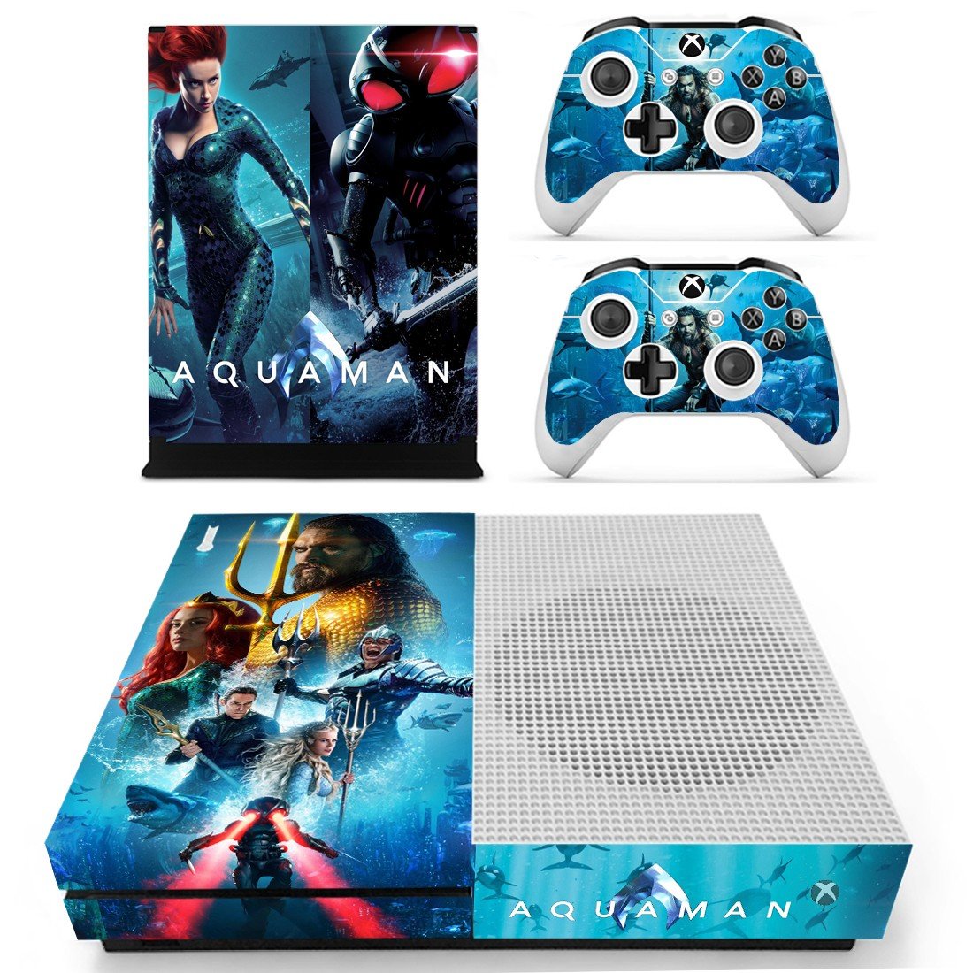 AquaMan decal skin sticker for Xbox One S console and controllers