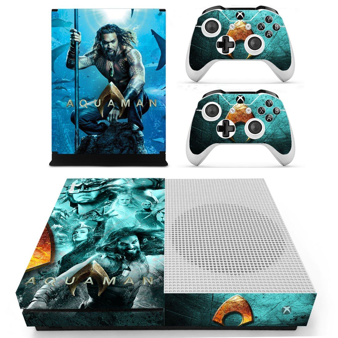 AquaMan decal skin sticker for Xbox One S console and controllers