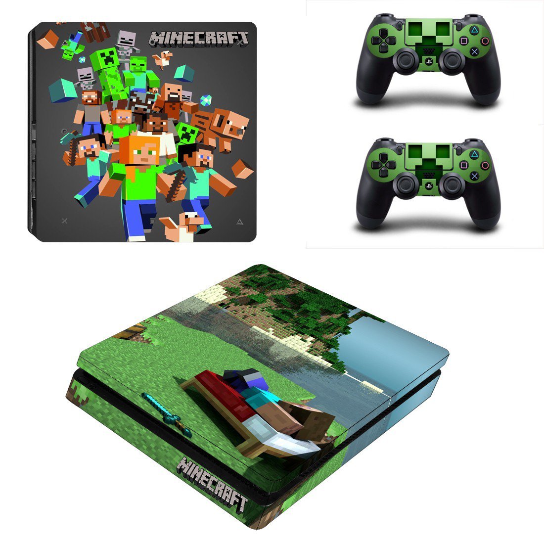 Minecraft decal skin sticker for PS4 Slim console and controllers