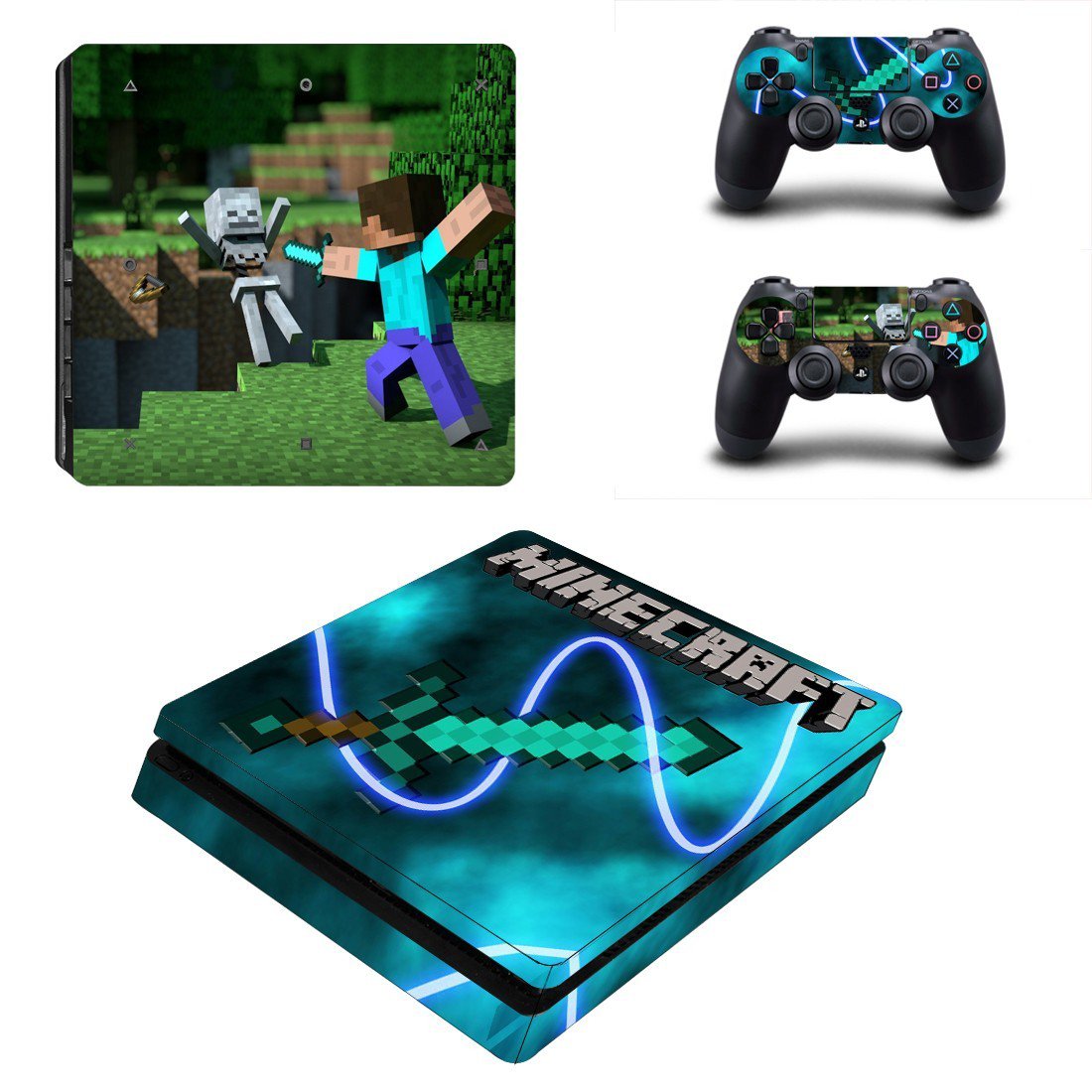 Minecraft decal skin sticker for PS4 Slim console and controllers