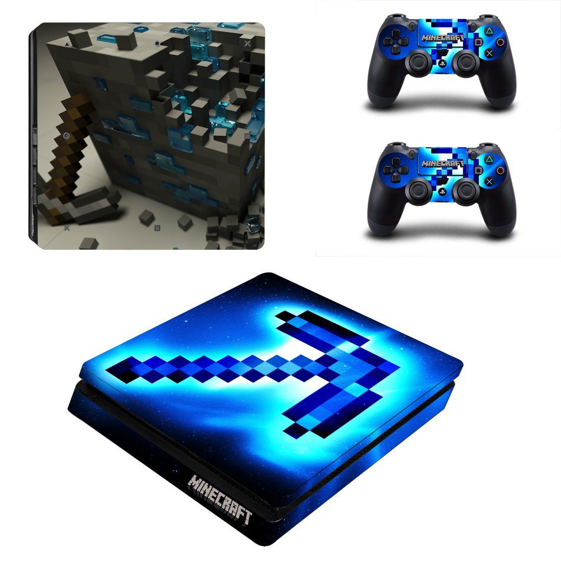 Minecraft decal skin sticker for PS4 Slim console and controllers