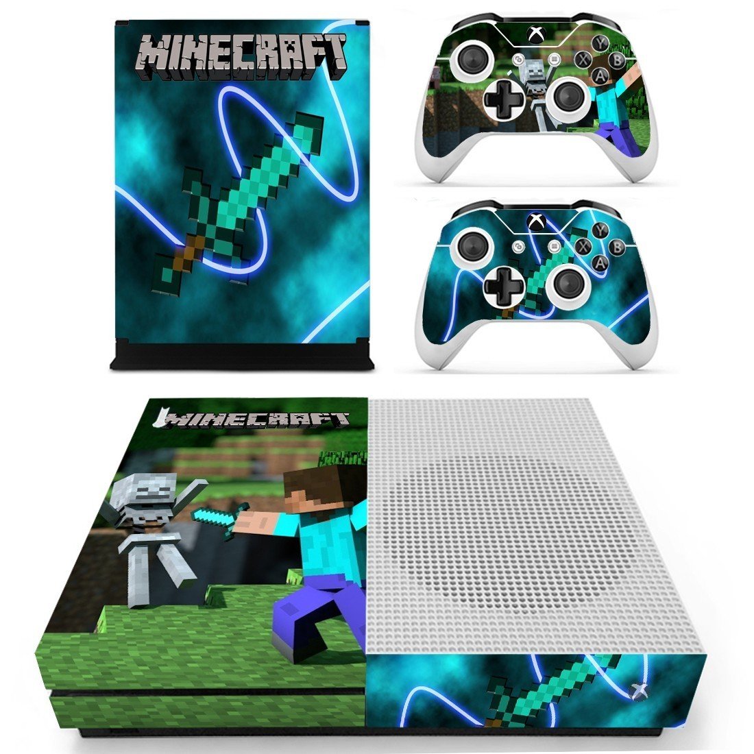 Minecraft decal skin sticker for Xbox One S console and controllers