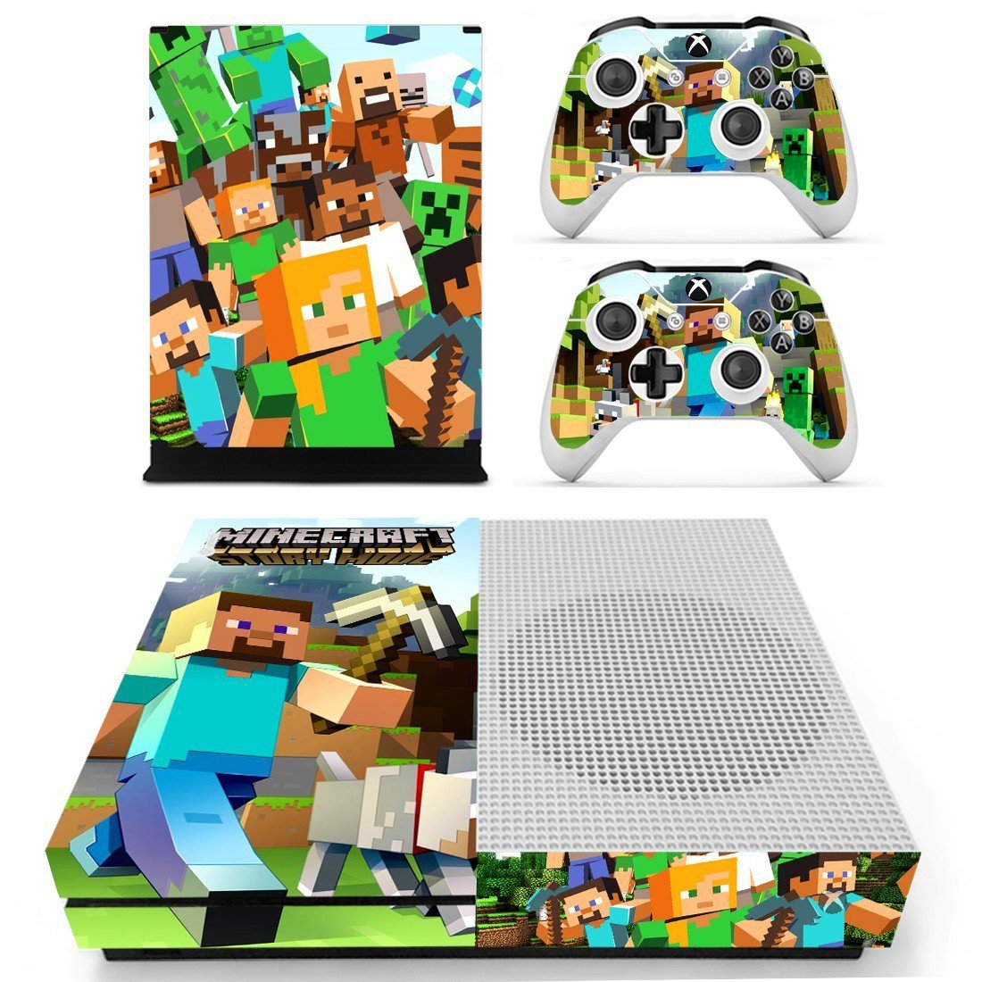 Minecraft decal skin sticker for Xbox One S console and controllers