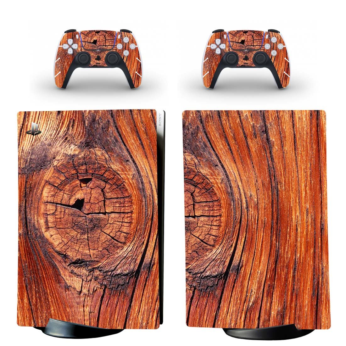 Wood board decal skin for PS5 digital Console with 2 Controllers