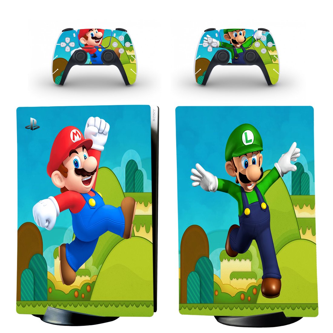Super Mario decal skin for PS5 digital Console with 2 Controllers