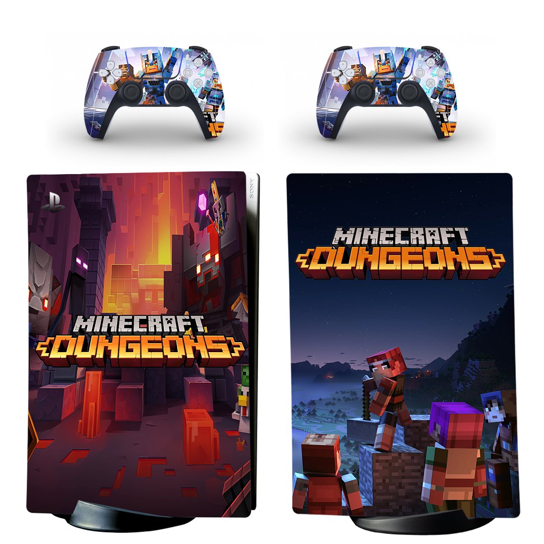 Minecraft Dungeons decal skin for PS5 digital Console with 2 Controllers