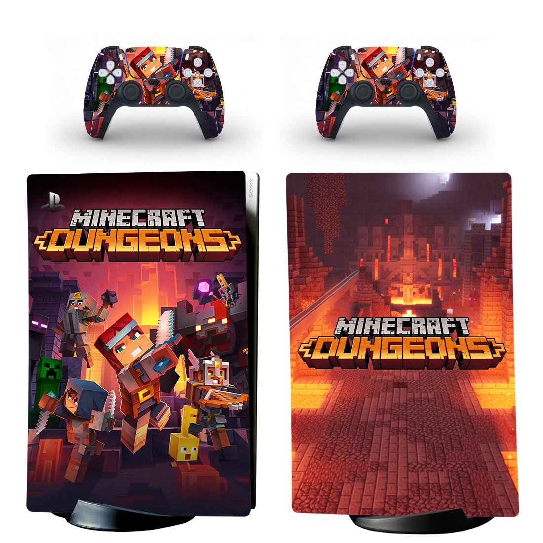 Minecraft Dungeons decal skin for PS5 digital Console with 2 Controllers