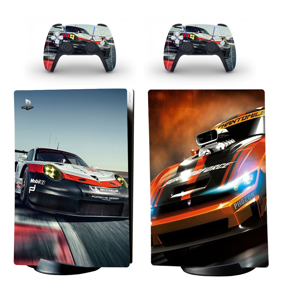 Car Racing decal skin for PS5 digital Console with 2 Controllers