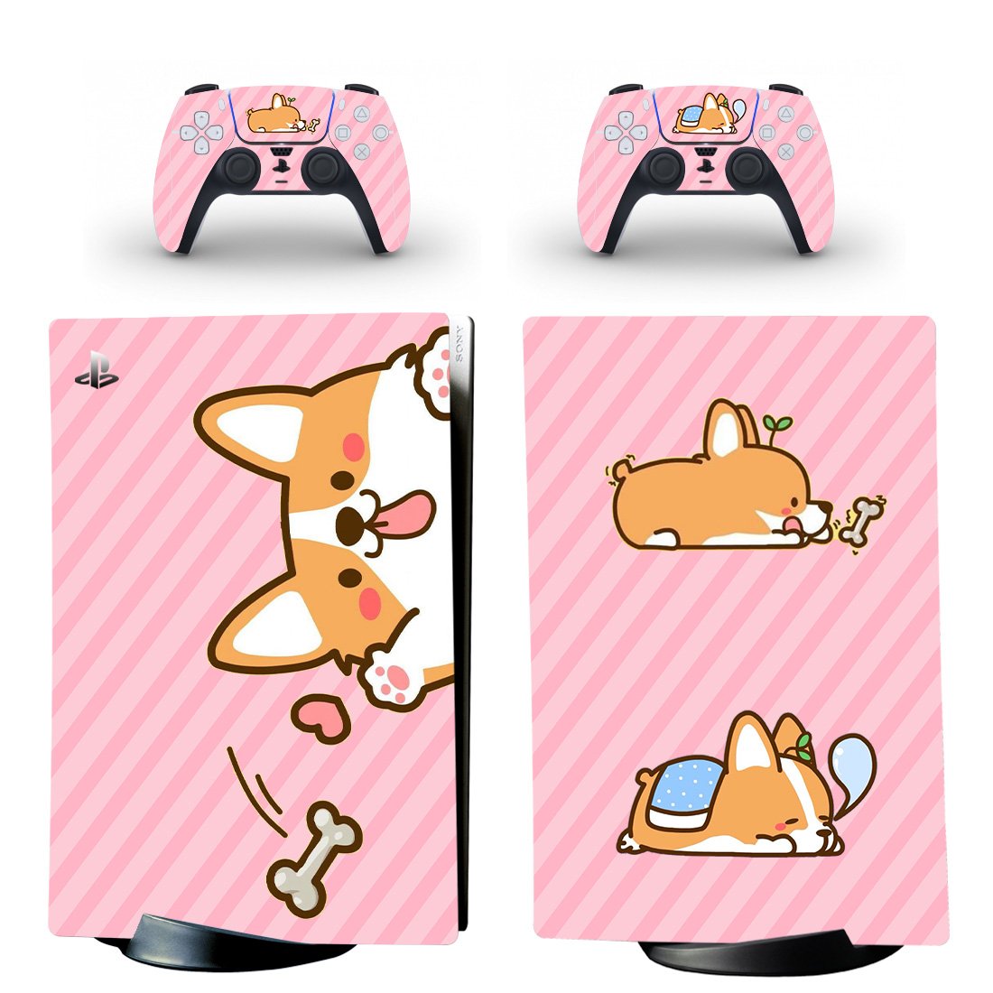 Cute Corgi decal skin for PS5 digital Console with 2 Controllers