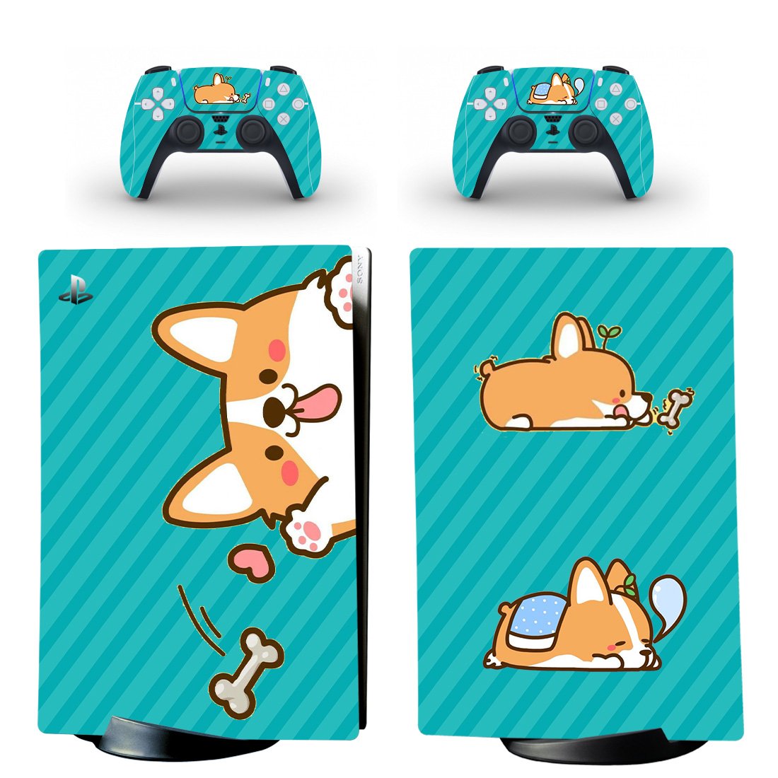 Cute Corgi decal skin for PS5 digital Console with 2 Controllers