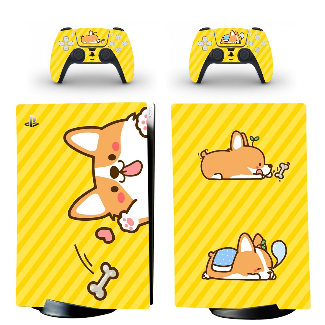 Cute Corgi decal skin for PS5 digital Console with 2 Controllers
