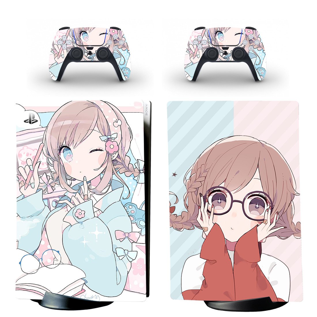 Anime decal skin for PS5 digital Console with 2 Controllers