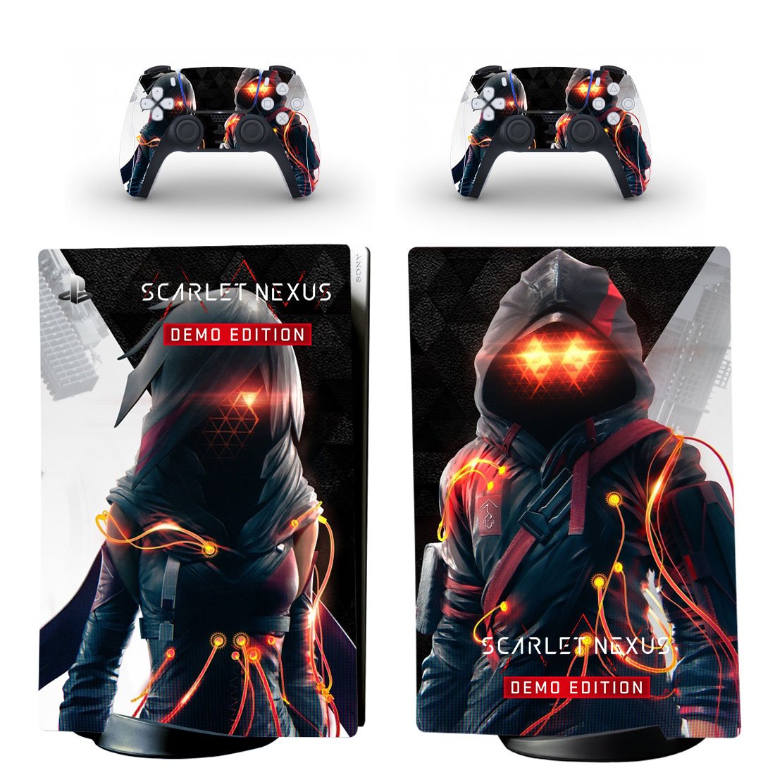 SCARLET NEXUS decal skin for PS5 digital Console with 2 Controllers