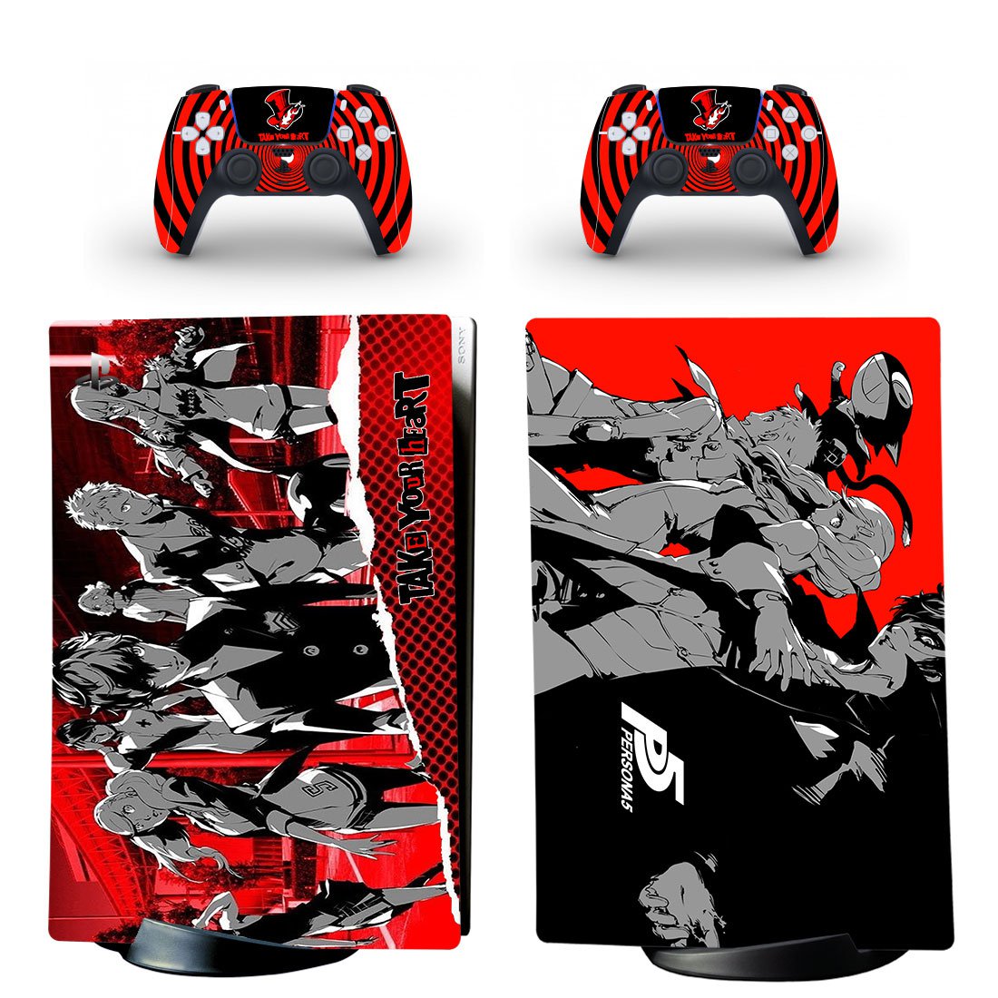 Persona 5 decal skin for PS5 digital Console with 2 Controllers
