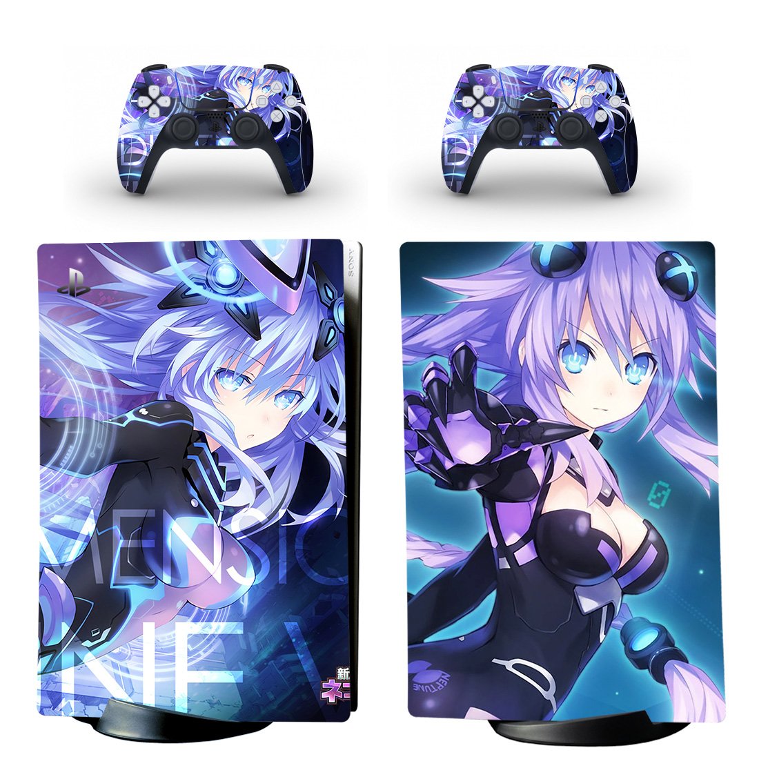Anime Neptunia decal skin for PS5 digital Console with 2 Controllers