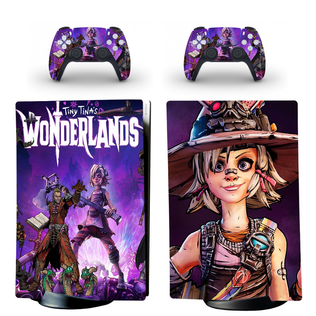 Tiny Tina's Wonderlands decal skin for PS5 digital Console with 2 Controllers